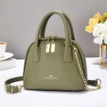 Olive green shell handbag in lychee leather with gold chain strap and dual handles - Green