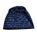 Dark blue slouchy beanie for men and women with white handwritten cursive prints - Navy Blue