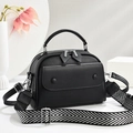 Chic black lychee leather tote bag with V-pattern shoulder strap and silver hardware - Black
