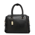 Black pebbled PU leather Boston bag for women with gold hardware and top handles - Large / Black