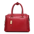Red Boston bag with litchi texture PU leather and gold hardware detail - Large / Red