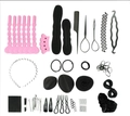 Pink and black hair styling tool kit with bun makers, combs, and spiral clips - 20-Piece Set
