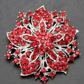 Elegant silver alloy flower brooch with sparkling red rhinestones for evening gowns - Red