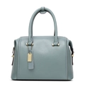 Structured light blue pebble leather Boston handbag with elegant gold hardware - Large / Grey Blue