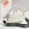 White textured leather tote bag with wide herringbone strap and silver metal hardware - Off White