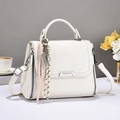 Elegant white litchi pattern handbag with silver hardware and top handle for women - Off-white