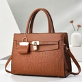 Classic brown handbag with crocodile texture and gold hardware for women, versatile style - Khaki/Earth Yellow