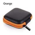 Portable square EVA storage case in black with orange zipper for earbuds and cables - Regular / Orange