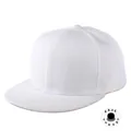 Vista dettagliata del cappellino snapback bianco a sei pannelli con visiera piatta in cotone - Regolabile / Bianco