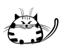 Japanese style ceramic sauce dish featuring a black and white cartoon cat illustration - Chubby Cat