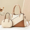Schickes zweiteiliges Set aus gewebter Umhängetasche in Creme und Braun mit Goldakzenten - Khaki