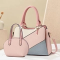 Schicke Patchwork-Handtasche im Dreifarben-Design mit Webstruktur und kleiner Geldbörse - Rosa