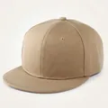 Close-up of khaki flat brim hip hop cap showing cotton twill fabric and ventilation eyelets - Adjustable / Khaki