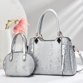 Silver snake pattern tote bag with small purse, stylish large handbag for women - Silver