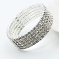 Sparkling silver-tone elastic bracelet with five rows of clear rhinestones and crystal - Five Row (1321)
