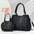 Set elegante di borse in ecopelle nera a serpente con dettagli in oro di lusso - Nero