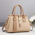 Borsa tote minimalista in pelle intrecciata kaki con fibbia dorata per donna da ufficio - Cachi