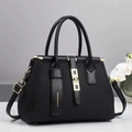 Borsa tote nera in tessuto con finiture in pelle, dettagli dorati e tracolla regolabile - Nero