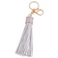 Faux leather tassel keychain with light gray fringe and rose gold alloy lobster clasp - 20cm / Silver