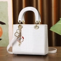 White croc-effect lady bag with gold seashell charm and detachable shoulder strap - White