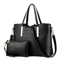 Zweiteiliges Set aus schwarzer Tragetasche mit Krokoprägung und passender Clutch - Schwarz