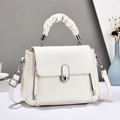 White lychee pattern leather handbag with pleated handle and silver metal lock closure - Off White