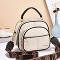 Chic beige lychee leather crossbody bag with dark coffee trim and printed wide strap - Off-white