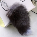 Extra large fluffy dark grey fox tail keychain pendant accessory for bags and car keys - Black - about 25cm