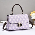 Elegant purple and white woven square bag with a metallic clasp and leather handle - Purple