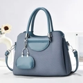 Elegant grey-blue tweed handbag for women with silver hardware and leather straps - Blue