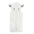 Soft white fleece baby swaddle blanket featuring a cute 3D lamb hood and a satin bow tie - One Size / White Sheep