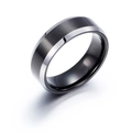 Anello minimalista da uomo in tungsteno nero opaco con bordi smussati argentati - Taglia 6