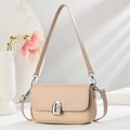 Chic beige crossbody bag with straw patchwork design and silver metal clasp for women - Khaki