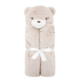 Soft beige plush baby bear blanket folded with a decorative white satin ribbon bow - One Size / Brown Bear