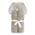 Grey bunny-shaped crystal velvet baby blanket with plush long ears and white satin ribbon - One Size / Brown Rabbit