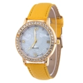 Orologio da donna al quarzo con cinturino in pelle gialla e lunetta con strass - Giallo