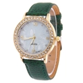 Women's quartz watch with green crocodile leather strap and gold diamond-set case - Green