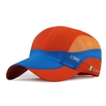 Outdoor sport baseball cap featuring orange and royal blue color block mesh design - Orange