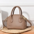 Brown lychee leather crossbody bag with rounded handles and gold-tone hardware - Dark Khaki