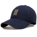 Gorra de béisbol de algodón azul marino con parche de golf de cuero marrón y ribete - Ajustable / Etiqueta Café Azul Borde Café