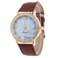 Women's quartz watch featuring a gold rhinestone case and brown lychee leather strap - Brown