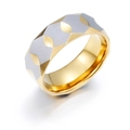 Anello classico in tungsteno oro e argento con design geometrico sfaccettato - Taglia 7 / Bicolore Oro/Argento Sfaccettato (9mm)