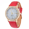 Orologio al quarzo da donna con cinturino in pelle rossa e lunetta con strass brillanti - Rosso