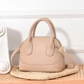 Elegant taupe litchi grain shell bag with gold hardware and removable shoulder strap - Khaki