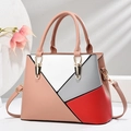 Minimalist geometric patchwork leather handbag for women in pink white and grey - 30x22x13cm / Pink