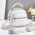 Modern white lychee texture shoulder bag with jacquard strap and silver hardware - White