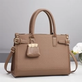Elegante borsa tote in tessuto marrone con finiture in pelle e tracolla staccabile donna - Marrone