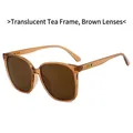 Gafas de sol vintage cuadradas con montura té transparente y cristales de color marrón - Montura Té Transparente Lentes Té