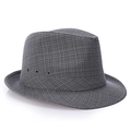 Grauer geflochtener Fedora Sonnenhut für Herren mit Luftlöchern und schwarzem Zierband - M (56-58cm) / Grau