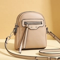 Chic apricot PU leather mini crossbody phone bag with tassel and rivet details - Khaki